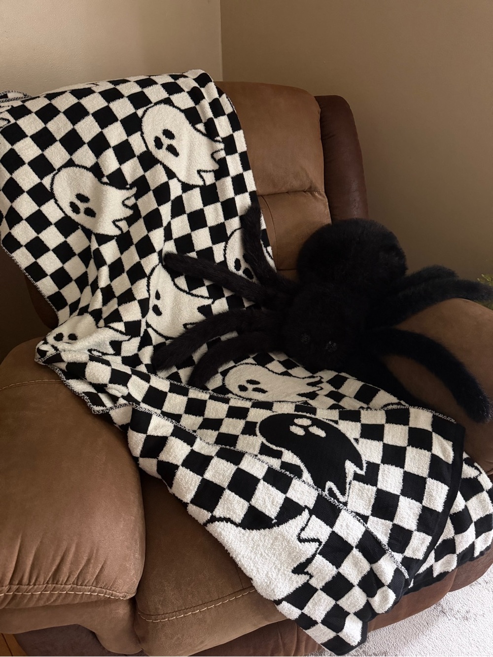 Black & White Ghost Checkered Throw Blanket- Halloween-50x70